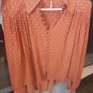 FP Movement by Free People Rust Polka Dot Blouse